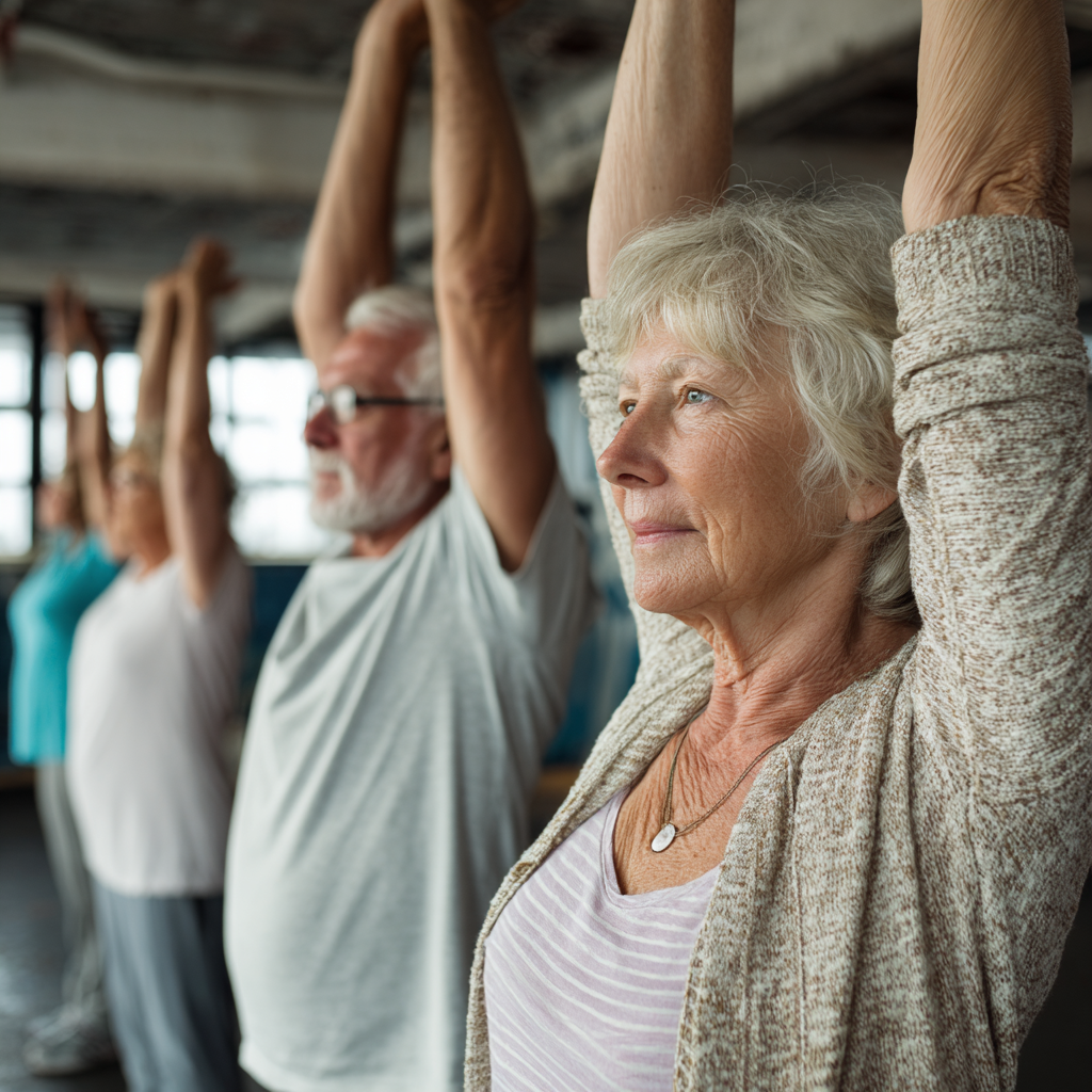 Older adults practicing gentle movement exercises for vascular health